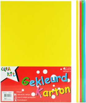 A5 Gekleurd karton - 100 vellen -160 gr - knutselkarton - tekenkarton Multi
