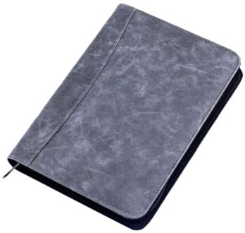 A5 Padfolio met Rekenmachine Rits Bindmiddel Notebook Aktetas PU Leer Bestand Executive Map Spiraal Reizen Note Book licht grijs
