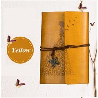 A6 14.5x10.5 cm losbladige 80 Sheets Fotoalbum PU Leer Kaki Papier Vlinder Tiener Meisje Dagboek notebook Hand Bandjes Boeken geel