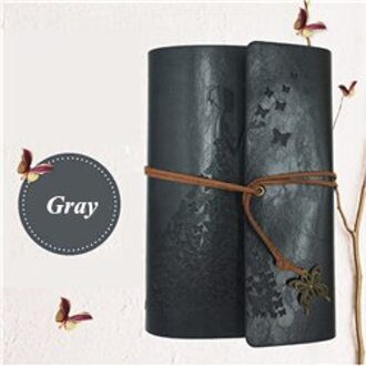 A6 14.5x10.5 cm losbladige 80 Sheets Fotoalbum PU Leer Kaki Papier Vlinder Tiener Meisje Dagboek notebook Hand Bandjes Boeken grijs
