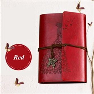 A6 14.5x10.5 cm losbladige 80 Sheets Fotoalbum PU Leer Kaki Papier Vlinder Tiener Meisje Dagboek notebook Hand Bandjes Boeken rood