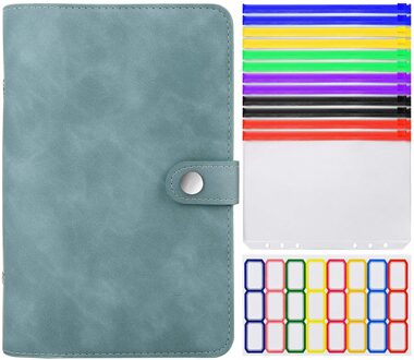A6 Lederen Bindmiddel Cover Met Plastic Zakken 6 Ring Soft Navulbare Notebook Bindmiddel 12 Gekleurde Clear Rits Envelop Voor Budget groen