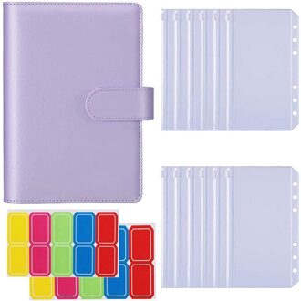 A6 Notebook Bindmiddel Met 12Pcs A6 Bindmiddel Zakken, Met Magnetische Gesp Sluiting Voor Innerlijke Filler Papier paars