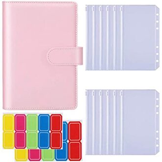 A6 Notebook Bindmiddel Met 12Pcs A6 Bindmiddel Zakken, Met Magnetische Gesp Sluiting Voor Innerlijke Filler Papier roze