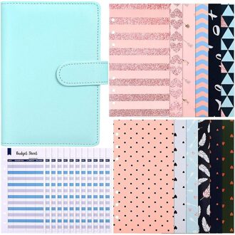 A6 Pu Lederen Notebook Bindmiddel 12 Stuk Budget Enveloppen Cash Planner Organizer 12 Stuks 6 Gaten Kosten Budget Lakens blauw