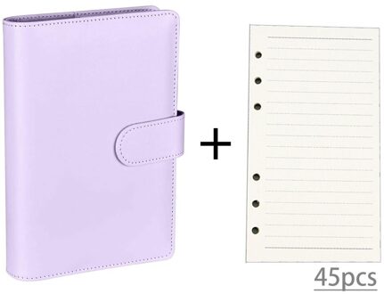 A6 Pu Loose Leaf Binder Losbladige Kern Diy Bindmiddel Notebook Cover Note Book Journal Kantoor School Briefpapier paars-45 sheet