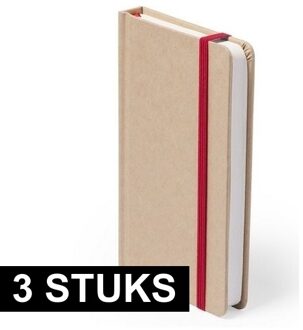 A6 schrift harde kaft - 3x - rood elastiekje - notitieboekje - opschrijfboekje - 100 blanco paginas