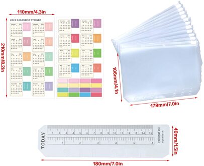 A6 Transparante Bindmiddel Rits Mappen Tassen 12Pcs Met 1Pc Bladwijzer Heerser Transparante 6 Gaten Notebook Bindmiddelen 17x10.6cm