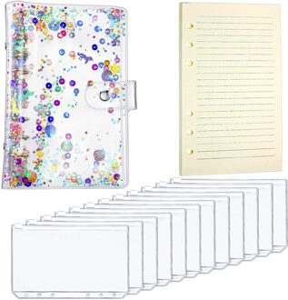 A6 Transparante Pvc Notebook Cover Losse Dagboek Coil Ringband Filler Papier Planner Ontvangst Bag Card Opslag Agenda Voor School Glitter -12stk