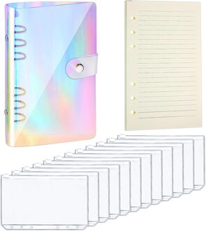 A6 Transparante Pvc Notebook Cover Losse Dagboek Coil Ringband Filler Papier Planner Ontvangst Bag Card Opslag Agenda Voor School regenboog -12stk