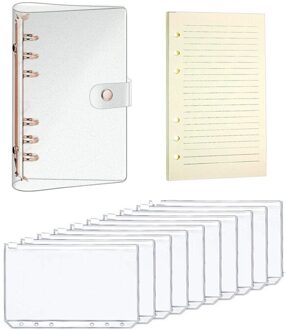 A6 Transparante Pvc Notebook Cover Losse Dagboek Coil Ringband Filler Papier Planner Ontvangst Bag Card Opslag Agenda Voor School roos goud-12stk