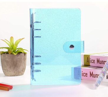 A6 Zachte Pvc 6 Ringband Cover Met Knipperende Transparante Notebook Rits Zak Losbladige Kern Boek Met drukknoop Dicht Bindmiddel blauw