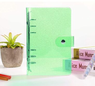 A6 Zachte Pvc 6 Ringband Cover Met Knipperende Transparante Notebook Rits Zak Losbladige Kern Boek Met drukknoop Dicht Bindmiddel groen