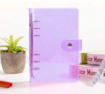 A6 Zachte Pvc 6 Ringband Cover Met Knipperende Transparante Notebook Rits Zak Losbladige Kern Boek Met drukknoop Dicht Bindmiddel paars