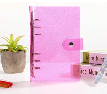 A6 Zachte Pvc 6 Ringband Cover Met Knipperende Transparante Notebook Rits Zak Losbladige Kern Boek Met drukknoop Dicht Bindmiddel roos