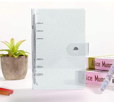 A6 Zachte Pvc 6 Ringband Cover Met Knipperende Transparante Notebook Rits Zak Losbladige Kern Boek Met drukknoop Dicht Bindmiddel zilver