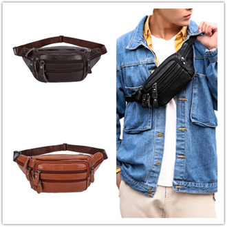 AA Leather Waist Bag, Sports Pack, Zipper Multi-Functional Outdoor Shoulder Slant Chest Retro Bag