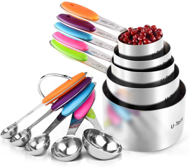 AA Measuring Spoon and Cup Set Kitchen Stainless Steel Scale Measuring Tools for Dry and Liquid Ingredients Package of 10 Pieces