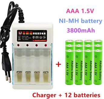Aaa 1.5V Oplaadbare Batterij 3800Mah Alkaline Batterij Zaklamp Speelgoed Horloge MP3 Speler Vervangen Ni-Mh Batterij + 12stk en lader