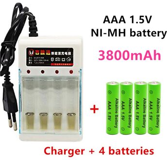 Aaa 1.5V Oplaadbare Batterij 3800Mah Alkaline Batterij Zaklamp Speelgoed Horloge MP3 Speler Vervangen Ni-Mh Batterij + 4stk en lader