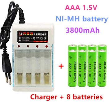 Aaa 1.5V Oplaadbare Batterij 3800Mah Alkaline Batterij Zaklamp Speelgoed Horloge MP3 Speler Vervangen Ni-Mh Batterij + 8stk en lader