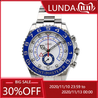 AAALuxury Watche Mens AAA 44mm Automatic Blue Ceramic Bezel Mens Stainless Steel Watches YACHT Wristwatch Multifunction Chrono