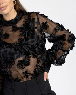 AAIKO Blouse lange mouw lucia flower pes - maat M Zwart