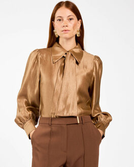 AAIKO Blouse lange mouw veronne tie shimm Bruin - XS