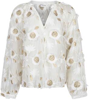 AAIKO Glanzende top met borduursels Alanza  naturel