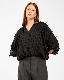 AAIKO Top lange mouw delany flower pes Zwart