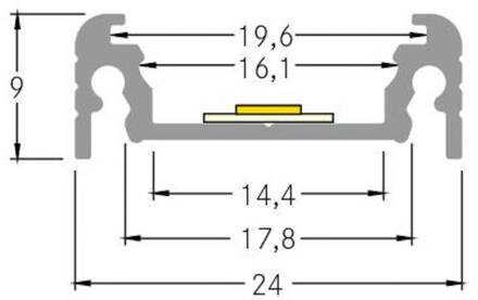 aanbouwprofiel hoogte 9 mm lengte 1 m wit