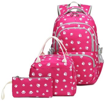 aangekomen 3 stks/set school rugzak voor tiener meisjes cartoon afdrukken kinderen schooltassen Laptop rugzak Reistassen mochila roos rood