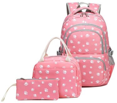 aangekomen 3 stks/set school rugzak voor tiener meisjes cartoon afdrukken kinderen schooltassen Laptop rugzak Reistassen mochila roze