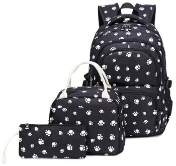 aangekomen 3 stks/set school rugzak voor tiener meisjes cartoon afdrukken kinderen schooltassen Laptop rugzak Reistassen mochila zwart