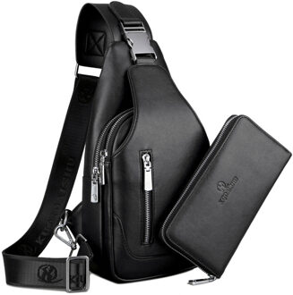 aangekomen mannen casual Schoudertas PU lederen Crossbody Tassen reizen Borst pakken Messenger bag Blackwithwallet