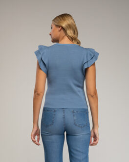Aangesloten gebreide top met ruches Blauw