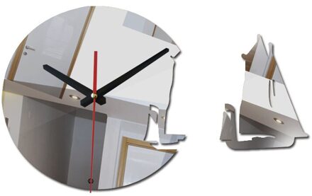 aankomen quartz Naald wandklokken acryl spiegel horloge modern horloge digitale klok home decor zeilboot stickers Enkel Gezicht Zilver