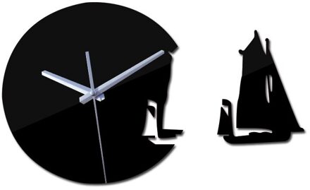 aankomen quartz Naald wandklokken acryl spiegel horloge modern horloge digitale klok home decor zeilboot stickers Enkel Gezicht zwart