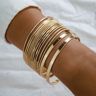 Aankomst Gouden Armbanden Armbanden Womens Golden Glossy 14 Stuks Eenvoudige Legering Armbanden Hand Sieraden Voor Meisjes