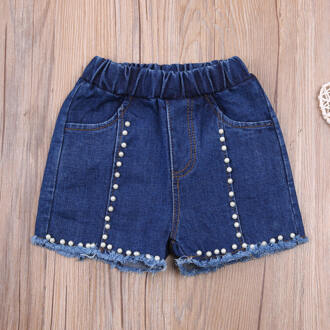 Aankomst Kinderen Meisje Broek Denim Shorts Zijzakken Decoratieve Parel Kralen Ruwe Zelfkant Bodems Shorts 15