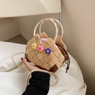Aankomst Tas Vrouwen Zomer Mode Stro Geweven Handtas Buitenlandse Stijl Parelketting Een Schouder Messenger Bag