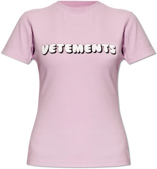 Aansluitend T-shirt met logo Vetements , Purple , Dames - L,M,S,Xs