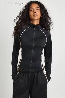 Aansluitend Tricot Trainingsjack Met Streepdetail, Black - XL