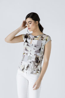 Aansluitende top met print in ijzerkleur - maat Taupe