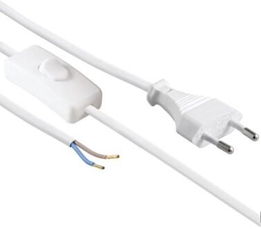 Aansluitsnoer 2 meter met schakelaar en stekker wit