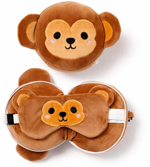 Aap knuffel/reiskussen/slaapmasker - 2-in-1 set - voor kinderen