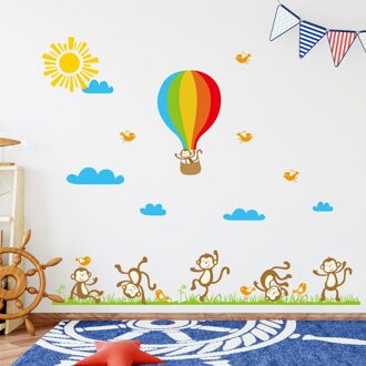 Aap luchtballon Muurstickers voor kinderen kinderkamer achtergrond decoratie nursery Mural Behang Art Decals sticker