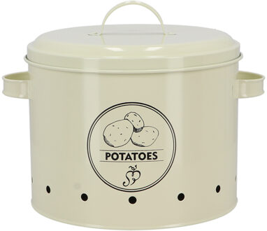 Aardappelen bewaar pot/blik - metaal - creme - 28 x 23 x 14 cm