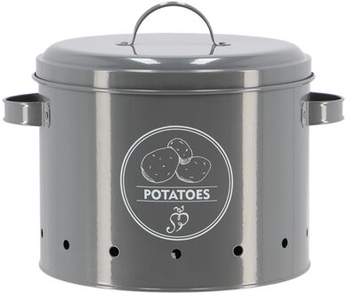 Aardappelen bewaar pot/blik - metaal - grijs - 28 x 23 x 14 cm