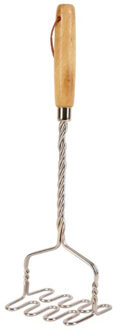 Aardappelstamper - 37 cm - RVS - houten handvat - pureestamper - aardappelpuree stampen